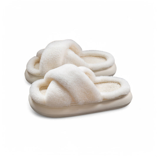 Fluffy Cross Slides - Plush Schlappen